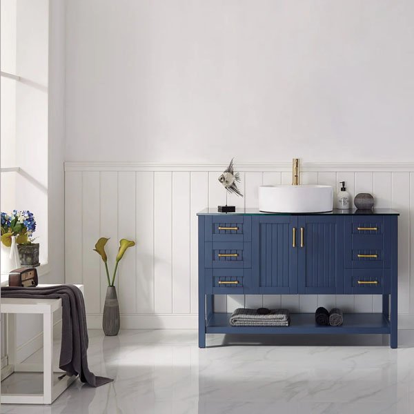 Glass Countertop and White Vessel Sink - 48" without mirror royal blue